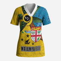 Malampa Fiji Day Scrub Top Tapa and Melanesian Patterns with Coat of Arms LT03 Adult Multicolor - Polynesian Pride