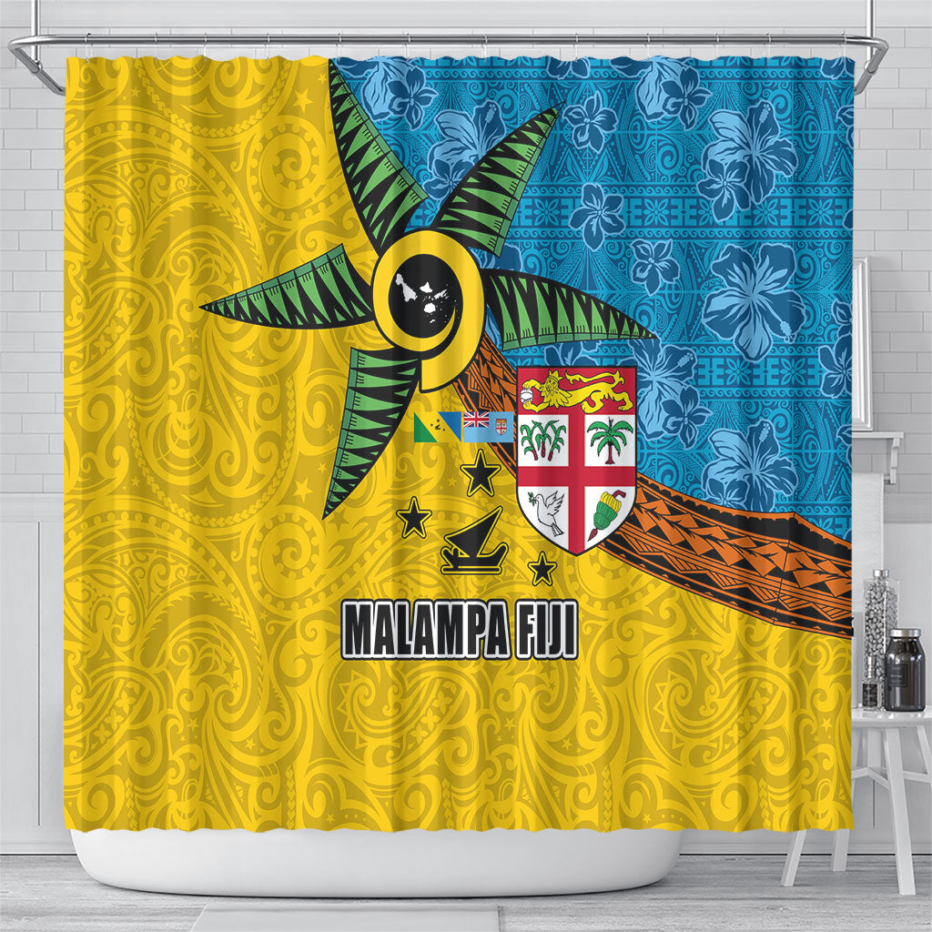 Malampa Fiji Day Shower Curtain Tapa and Melanesian Patterns with Coat of Arms LT03 - Polynesian Pride