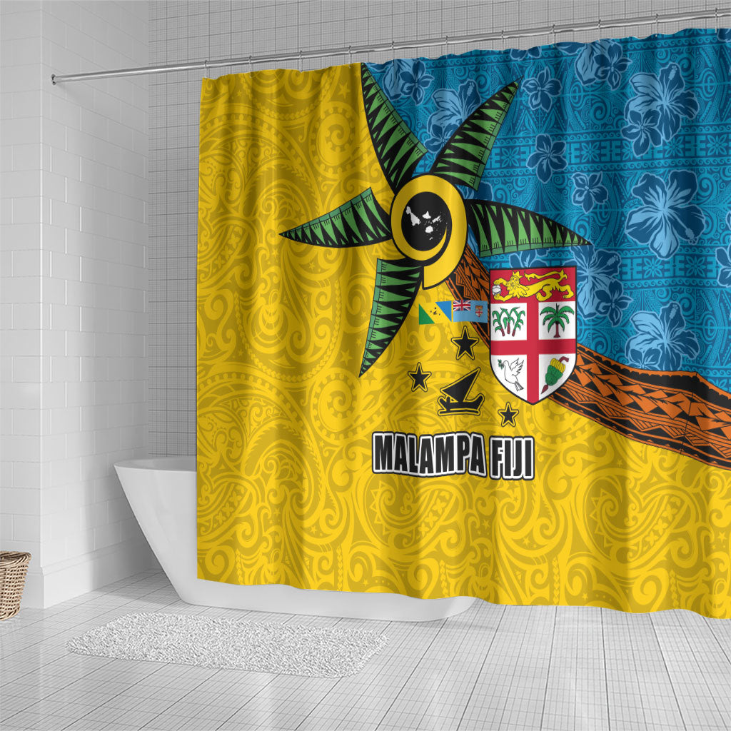Malampa Fiji Day Shower Curtain Tapa and Melanesian Patterns with Coat of Arms LT03 - Polynesian Pride