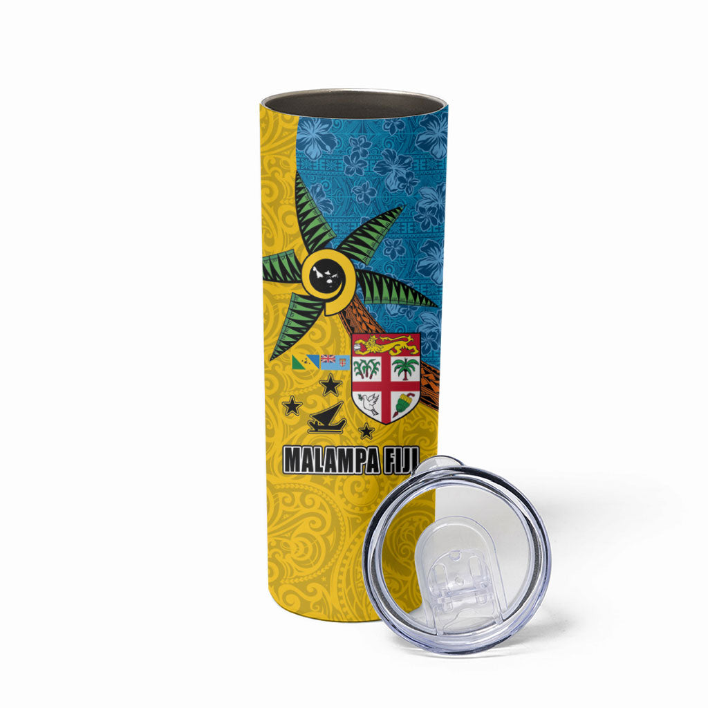 Malampa Fiji Day Skinny Tumbler Tapa and Melanesian Patterns with Coat of Arms LT03 - Polynesian Pride
