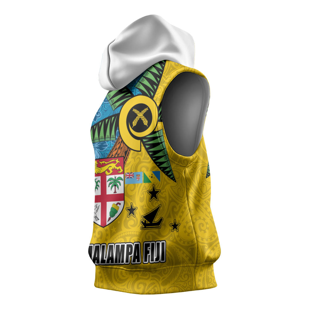 Malampa Fiji Day Sleeveless Hoodie Tapa and Melanesian Patterns with Coat of Arms LT03 - Polynesian Pride