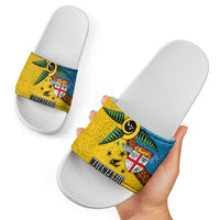 Malampa Fiji Day Slide Sandals Tapa and Melanesian Patterns with Coat of Arms LT03 - Polynesian Pride