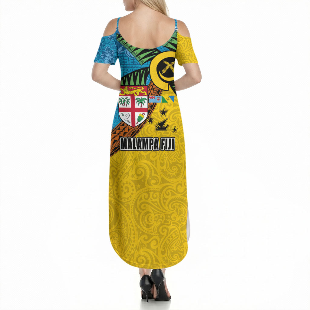 Malampa Fiji Day Summer Maxi Dress Tapa and Melanesian Patterns with Coat of Arms LT03 - Polynesian Pride