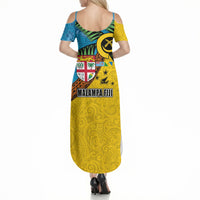 Malampa Fiji Day Summer Maxi Dress Tapa and Melanesian Patterns with Coat of Arms LT03 - Polynesian Pride