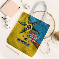 Malampa Fiji Day Tote Bag Tapa and Melanesian Patterns with Coat of Arms LT03 White Strap One Size Multicolor - Polynesian Pride