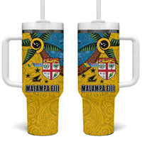 Malampa Fiji Day Tumbler With Handle Tapa and Melanesian Patterns with Coat of Arms LT03 One Size: 40 oz Multicolor - Polynesian Pride