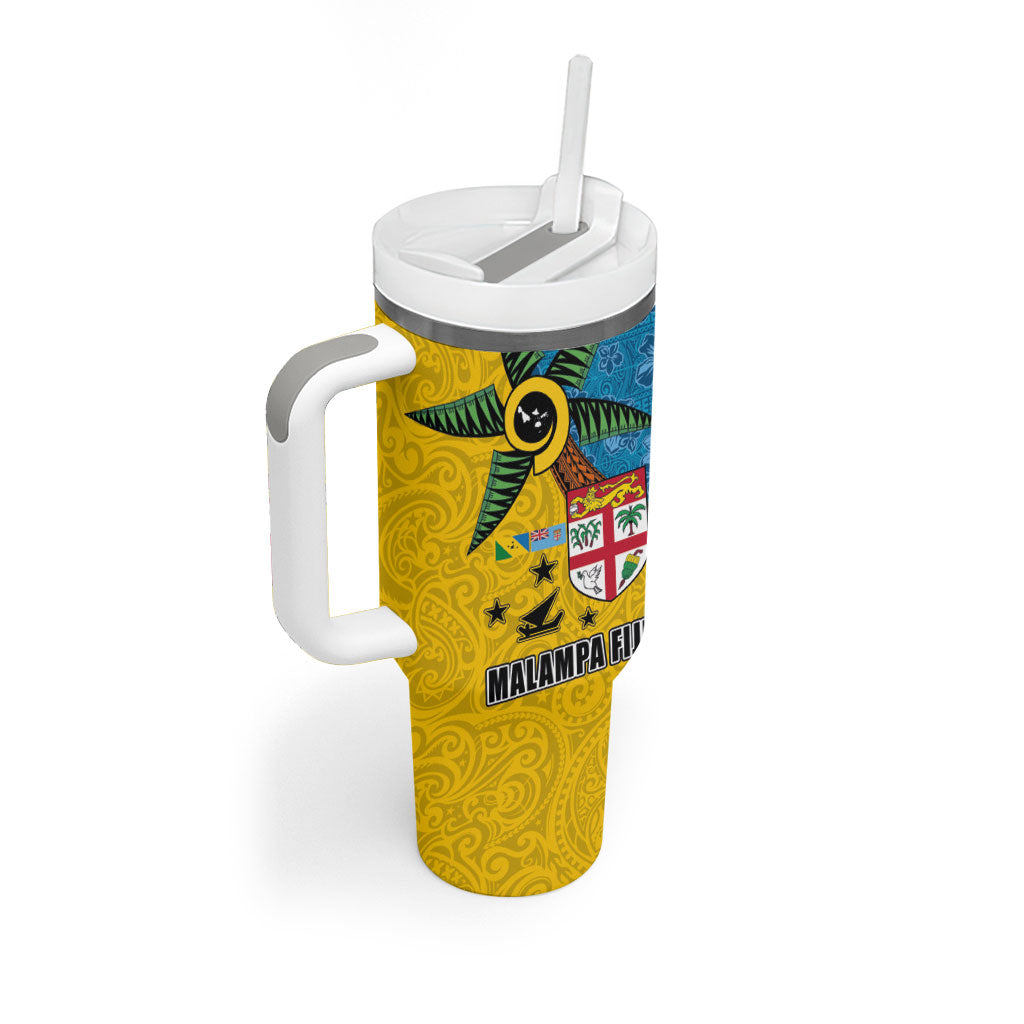 Malampa Fiji Day Tumbler With Handle Tapa and Melanesian Patterns with Coat of Arms LT03 - Polynesian Pride