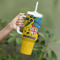 Malampa Fiji Day Tumbler With Handle Tapa and Melanesian Patterns with Coat of Arms LT03 - Polynesian Pride