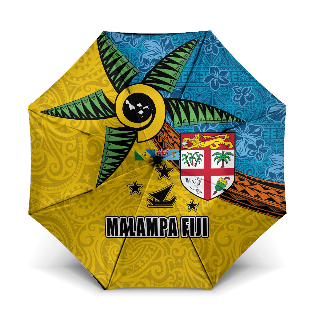 Malampa Fiji Day Umbrella Tapa and Melanesian Patterns with Coat of Arms LT03 One Size Folded 11.42 inch Opened Diameter 37.4 inch Multicolor - Polynesian Pride