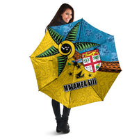Malampa Fiji Day Umbrella Tapa and Melanesian Patterns with Coat of Arms LT03 - Polynesian Pride