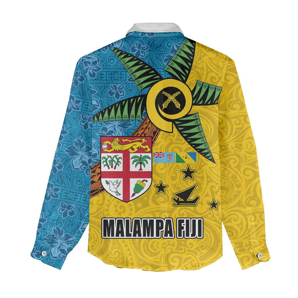 Malampa Fiji Day Women Casual Shirt Tapa and Melanesian Patterns with Coat of Arms LT03 - Polynesian Pride