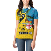 Malampa Fiji Day Women Polo Shirt Tapa and Melanesian Patterns with Coat of Arms LT03 - Polynesian Pride