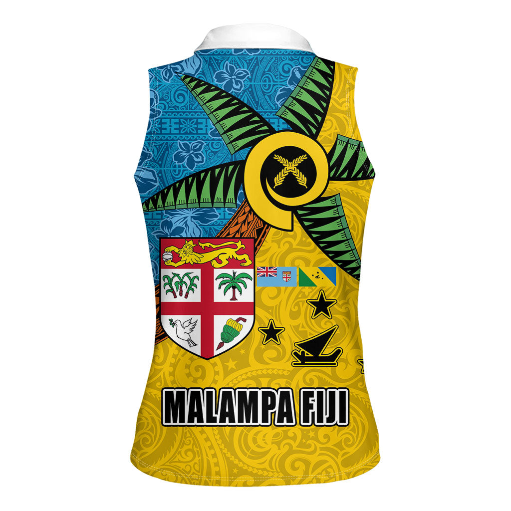 Malampa Fiji Day Women Sleeveless Polo Shirt Tapa and Melanesian Patterns with Coat of Arms LT03 - Polynesian Pride