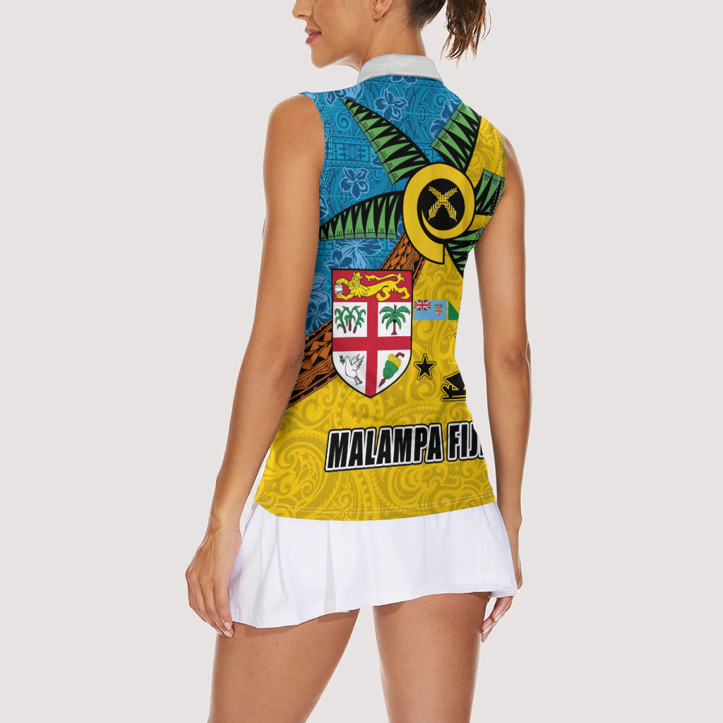 Malampa Fiji Day Women Sleeveless Polo Shirt Tapa and Melanesian Patterns with Coat of Arms LT03 - Polynesian Pride