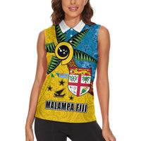 Malampa Fiji Day Women Sleeveless Polo Shirt Tapa and Melanesian Patterns with Coat of Arms LT03 - Polynesian Pride