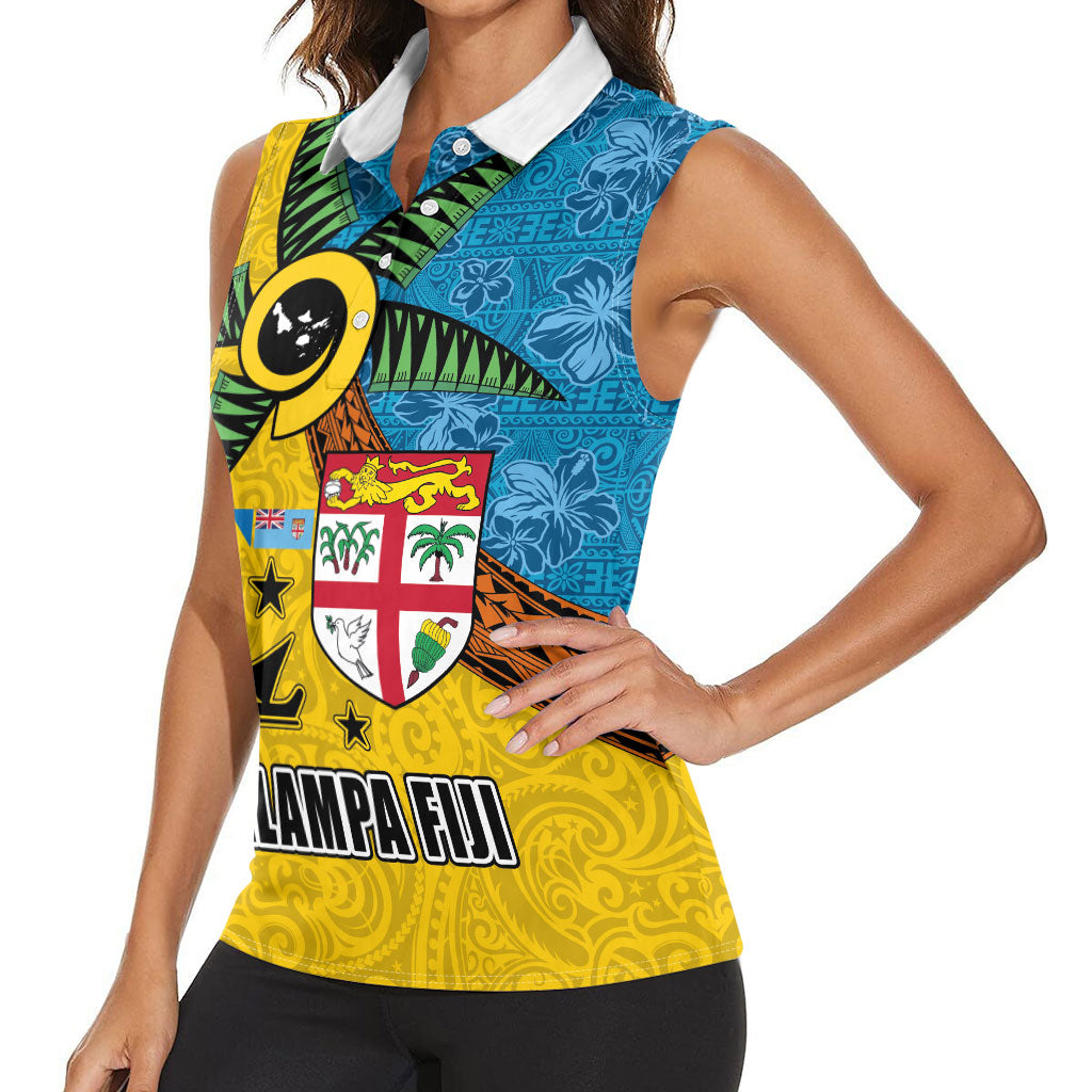 Malampa Fiji Day Women Sleeveless Polo Shirt Tapa and Melanesian Patterns with Coat of Arms LT03 - Polynesian Pride