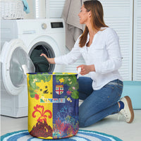 Malampa Fiji Day Laundry Basket Volcano and Coral Reef with Culture Patterns Split Style LT03 - Polynesian Pride