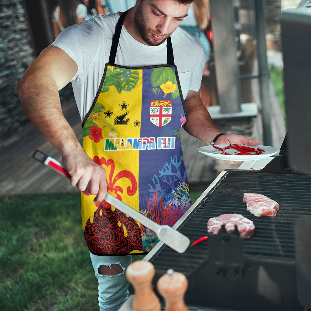 Malampa Fiji Day Apron Volcano and Coral Reef with Culture Patterns Split Style LT03 - Polynesian Pride