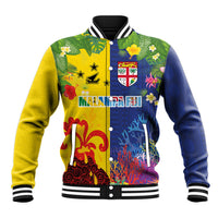 Malampa Fiji Day Baseball Jacket Volcano and Coral Reef with Culture Patterns Split Style LT03 Unisex Multicolor - Polynesian Pride