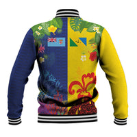 Malampa Fiji Day Baseball Jacket Volcano and Coral Reef with Culture Patterns Split Style LT03 - Polynesian Pride