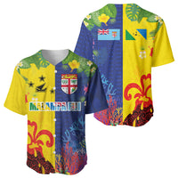 Malampa Fiji Day Baseball Jersey Volcano and Coral Reef with Culture Patterns Split Style LT03 - Polynesian Pride