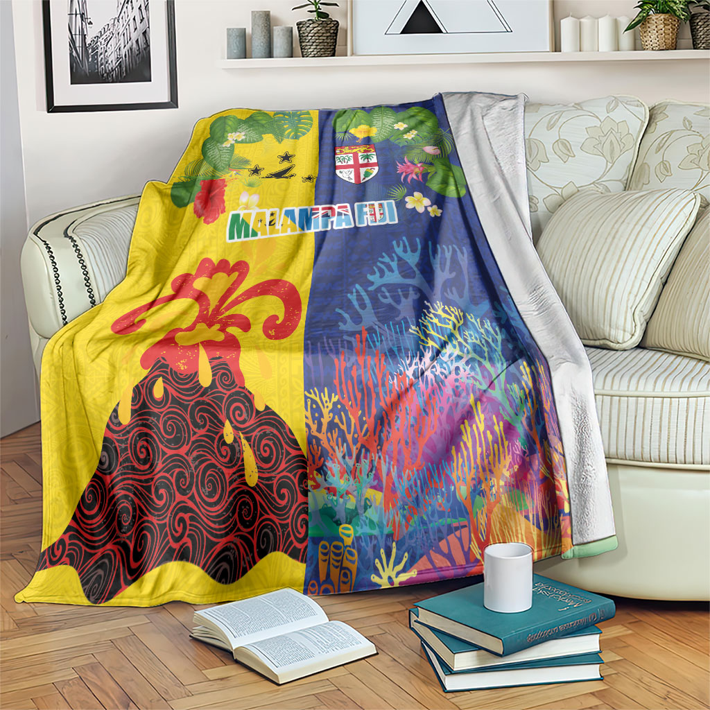 Malampa Fiji Day Blanket Volcano and Coral Reef with Culture Patterns Split Style LT03 Multicolor - Polynesian Pride