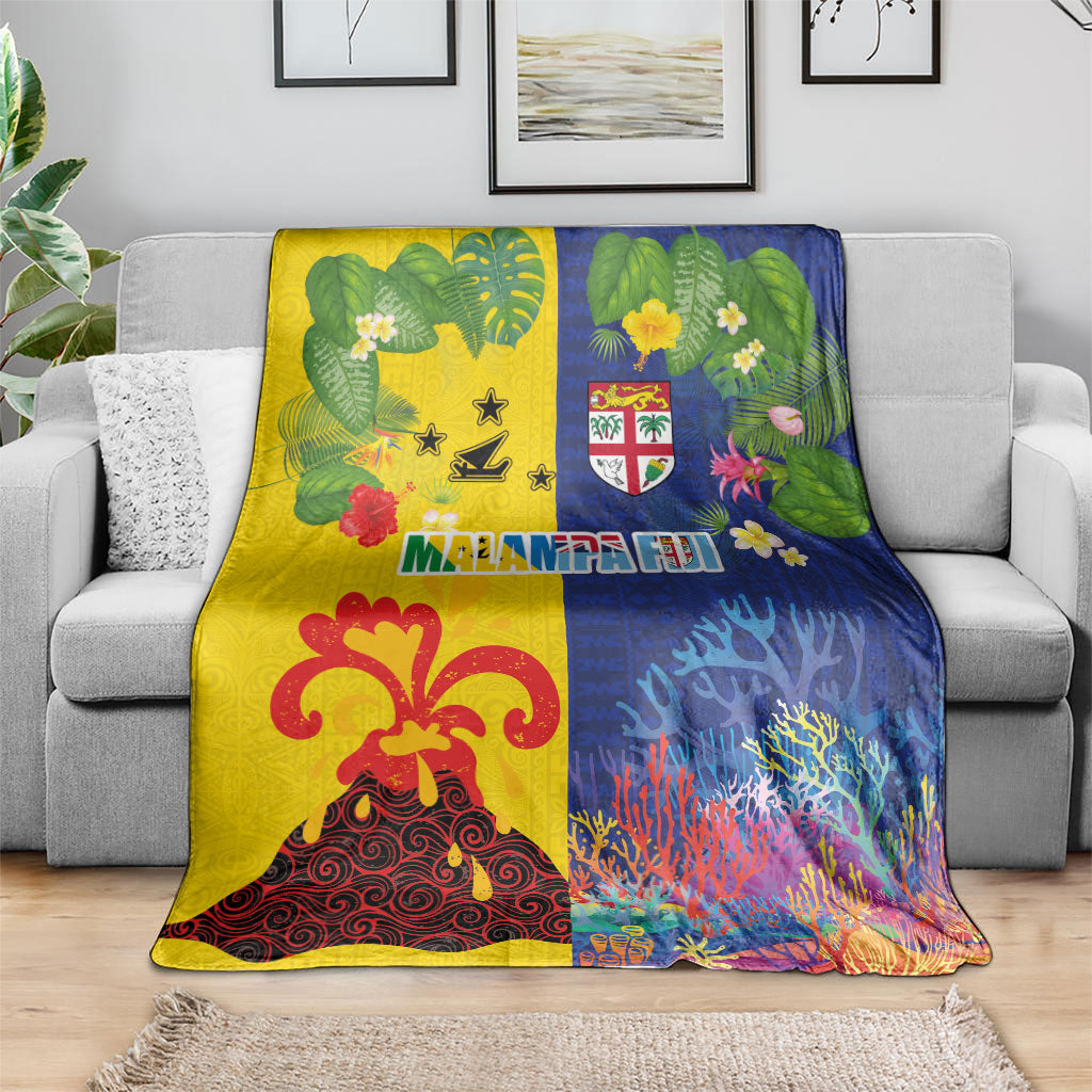 Malampa Fiji Day Blanket Volcano and Coral Reef with Culture Patterns Split Style LT03 - Polynesian Pride