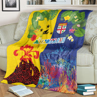 Malampa Fiji Day Blanket Volcano and Coral Reef with Culture Patterns Split Style LT03 - Polynesian Pride