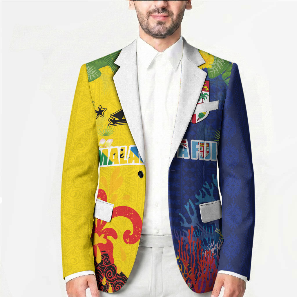 Malampa Fiji Day Blazer Volcano and Coral Reef with Culture Patterns Split Style LT03 - Polynesian Pride