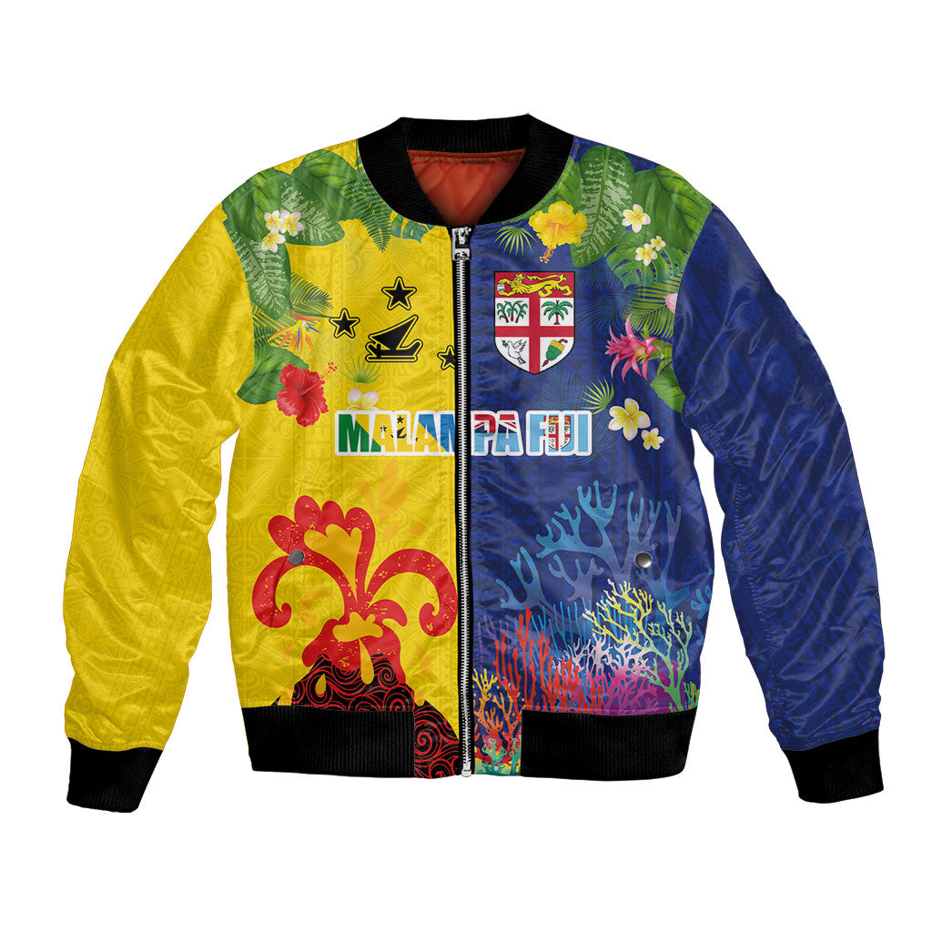 Malampa Fiji Day Bomber Jacket Volcano and Coral Reef with Culture Patterns Split Style LT03 Unisex Multicolor - Polynesian Pride