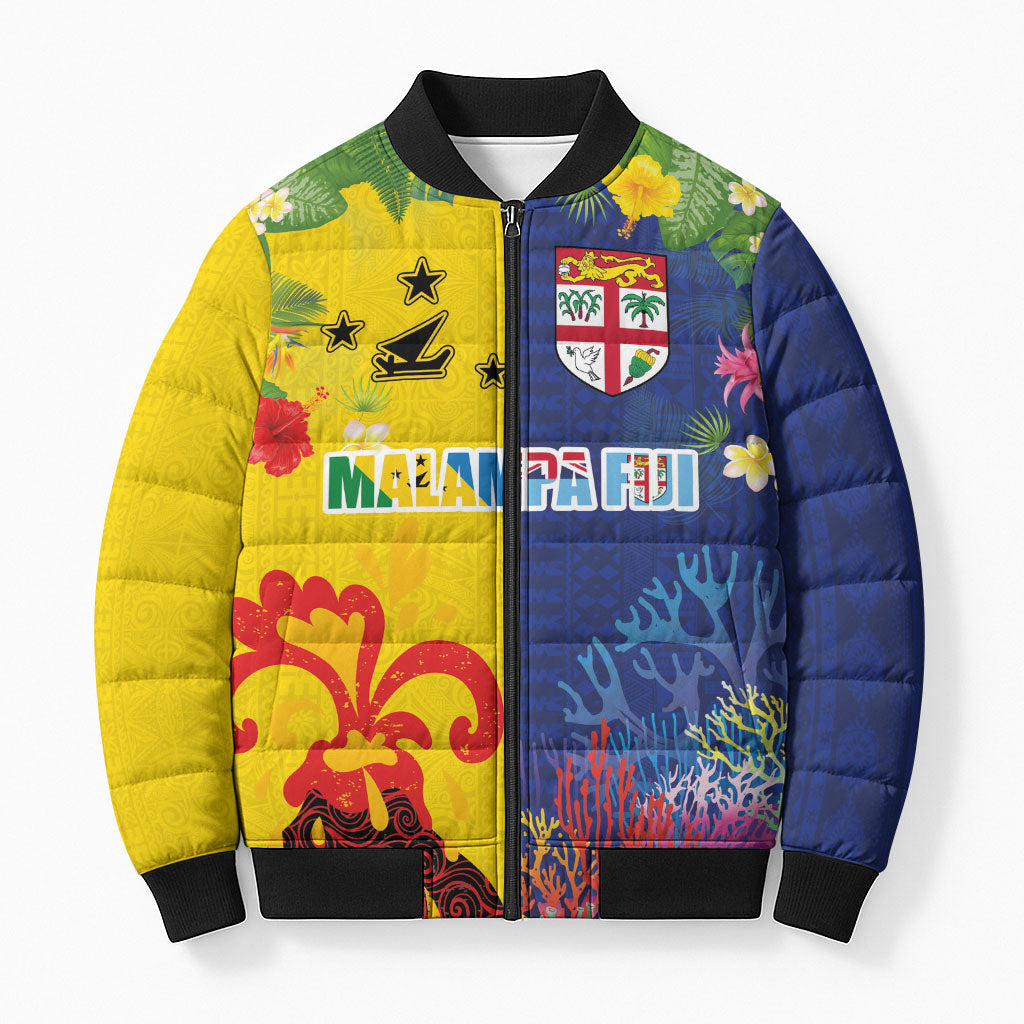 Malampa Fiji Day Bomber Puffer Jacket Volcano and Coral Reef with Culture Patterns Split Style LT03 Unisex Multicolor - Polynesian Pride