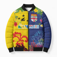 Malampa Fiji Day Bomber Puffer Jacket Volcano and Coral Reef with Culture Patterns Split Style LT03 Unisex Multicolor - Polynesian Pride