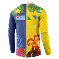 Malampa Fiji Day Button Sweatshirt Volcano and Coral Reef with Culture Patterns Split Style LT03 - Polynesian Pride