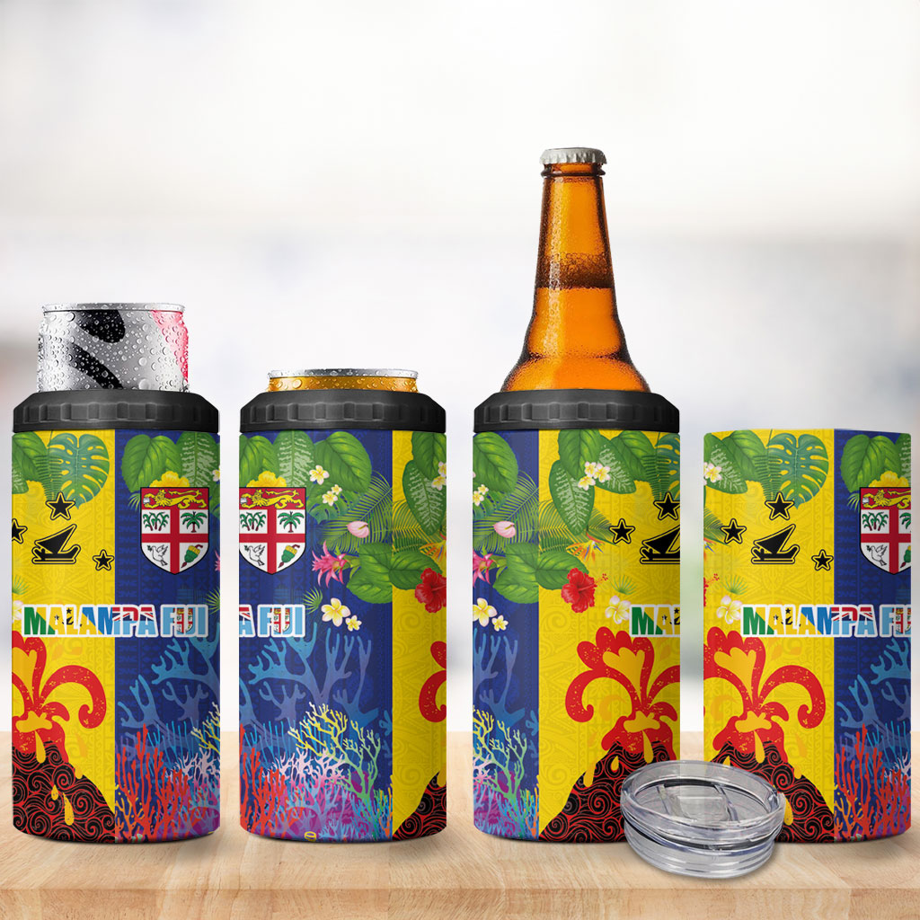 Malampa Fiji Day 4 in 1 Can Cooler Tumbler Volcano and Coral Reef with Culture Patterns Split Style LT03 - Polynesian Pride