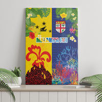 Malampa Fiji Day Canvas Wall Art Volcano and Coral Reef with Culture Patterns Split Style LT03 - Polynesian Pride
