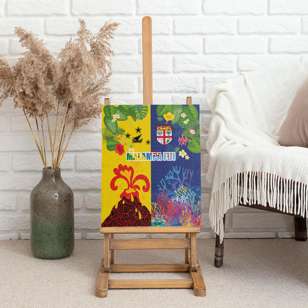 Malampa Fiji Day Canvas Wall Art Volcano and Coral Reef with Culture Patterns Split Style LT03 - Polynesian Pride