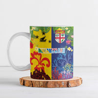 Malampa Fiji Day Ceramic Mug Volcano and Coral Reef with Culture Patterns Split Style LT03 Multicolor - Polynesian Pride