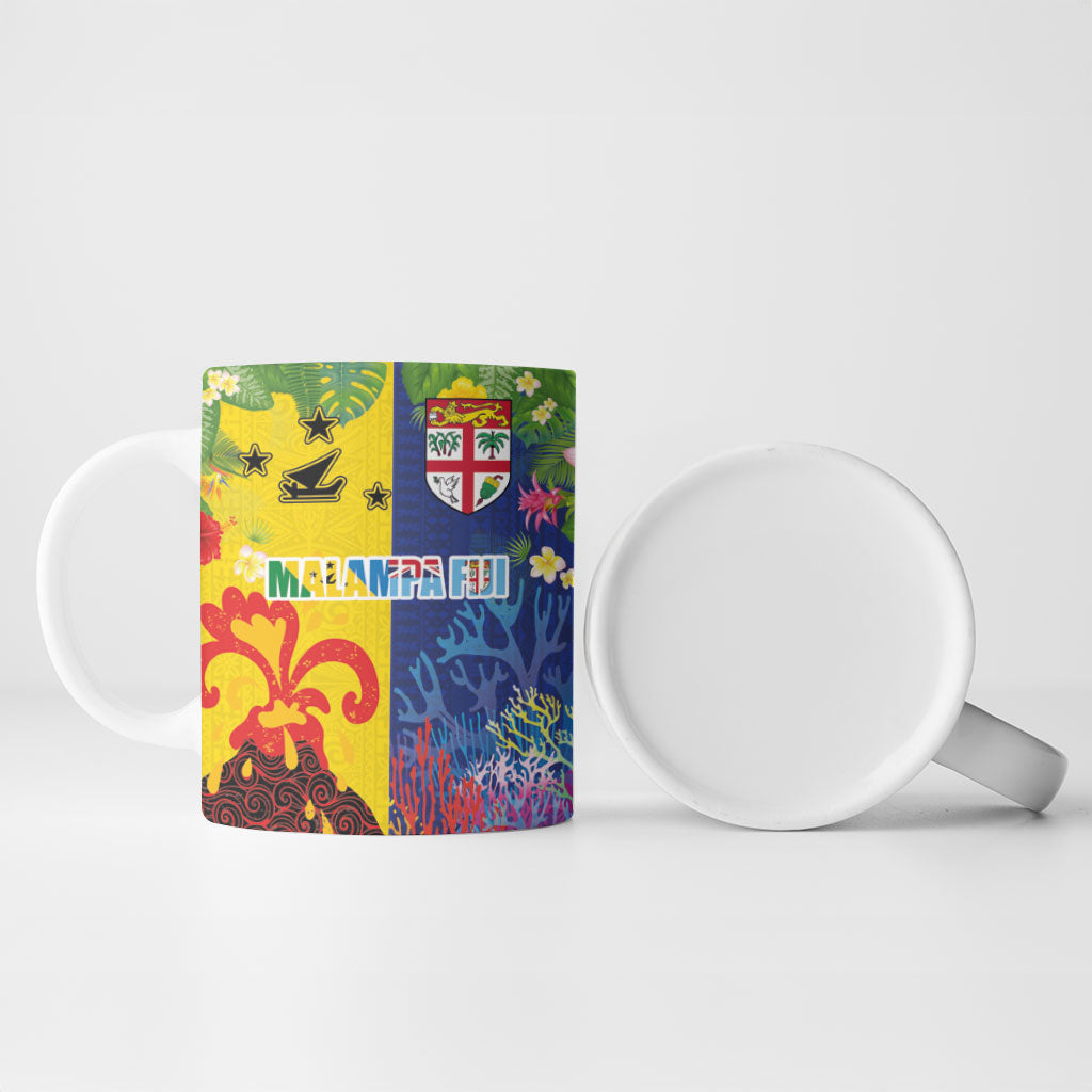 Malampa Fiji Day Ceramic Mug Volcano and Coral Reef with Culture Patterns Split Style LT03 - Polynesian Pride