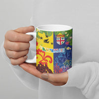 Malampa Fiji Day Ceramic Mug Volcano and Coral Reef with Culture Patterns Split Style LT03 - Polynesian Pride