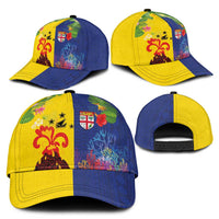 Malampa Fiji Day Classic Cap Volcano and Coral Reef with Culture Patterns Split Style LT03 - Polynesian Pride