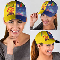 Malampa Fiji Day Classic Cap Volcano and Coral Reef with Culture Patterns Split Style LT03 - Polynesian Pride