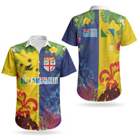 Malampa Fiji Day Couples Matching Summer Maxi Dress and Hawaiian Shirt Volcano and Coral Reef with Culture Patterns Split Style LT03 - Polynesian Pride