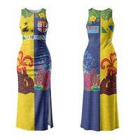 Malampa Fiji Day Couples Matching Tank Maxi Dress and Hawaiian Shirt Volcano and Coral Reef with Culture Patterns Split Style LT03 - Polynesian Pride