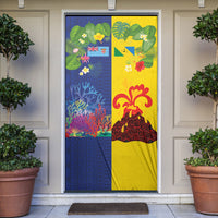 Malampa Fiji Day Door Cover Volcano and Coral Reef with Culture Patterns Split Style LT03 Multicolor - Polynesian Pride