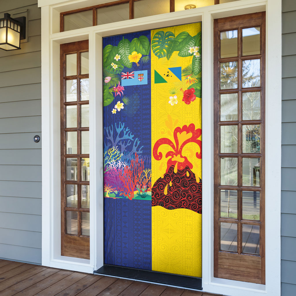 Malampa Fiji Day Door Cover Volcano and Coral Reef with Culture Patterns Split Style LT03 - Polynesian Pride