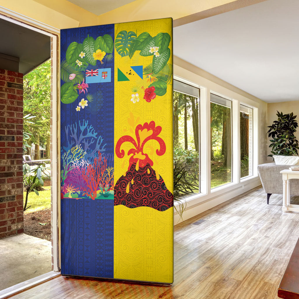 Malampa Fiji Day Door Cover Volcano and Coral Reef with Culture Patterns Split Style LT03 - Polynesian Pride