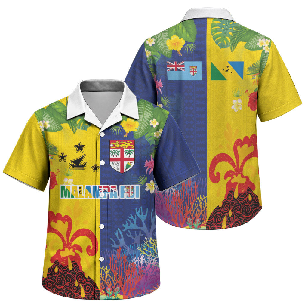 Malampa Fiji Day Family Matching Summer Maxi Dress and Hawaiian Shirt Volcano and Coral Reef with Culture Patterns Split Style LT03 Son's Shirt Multicolor - Polynesian Pride