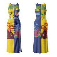 Malampa Fiji Day Family Matching Tank Maxi Dress and Hawaiian Shirt Volcano and Coral Reef with Culture Patterns Split Style LT03 Mom's Dress Multicolor - Polynesian Pride