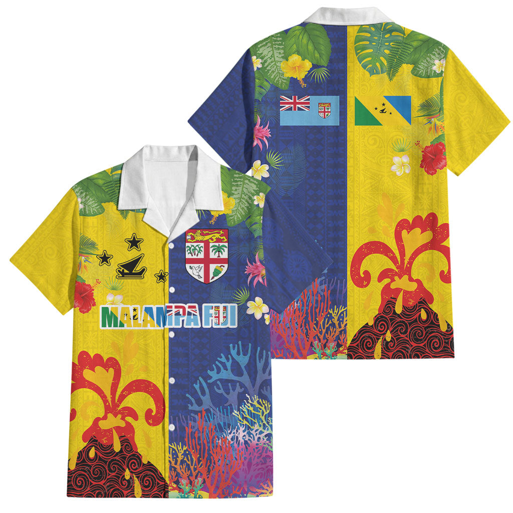Malampa Fiji Day Family Matching Tank Maxi Dress and Hawaiian Shirt Volcano and Coral Reef with Culture Patterns Split Style LT03 Dad's Shirt - Short Sleeve Multicolor - Polynesian Pride