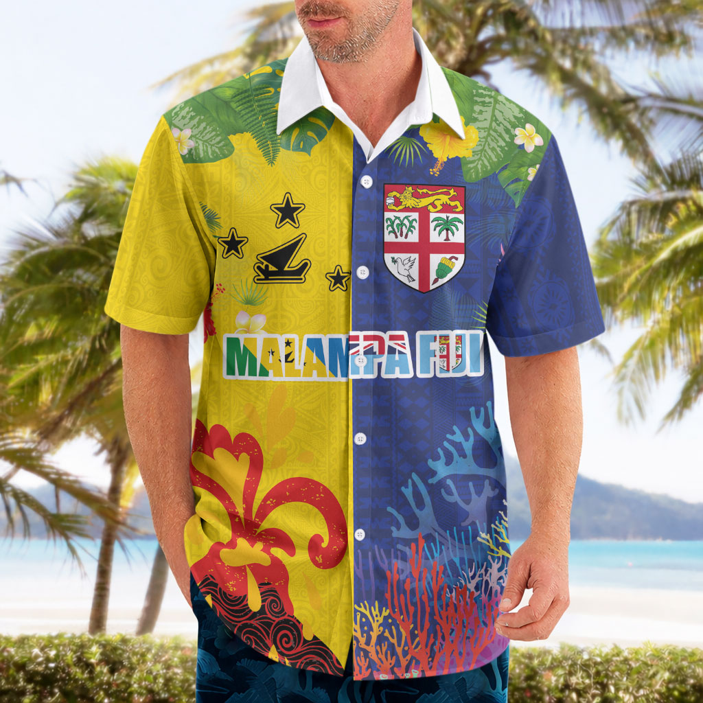 Malampa Fiji Day Hawaiian Shirt Volcano and Coral Reef with Culture Patterns Split Style LT03 - Polynesian Pride